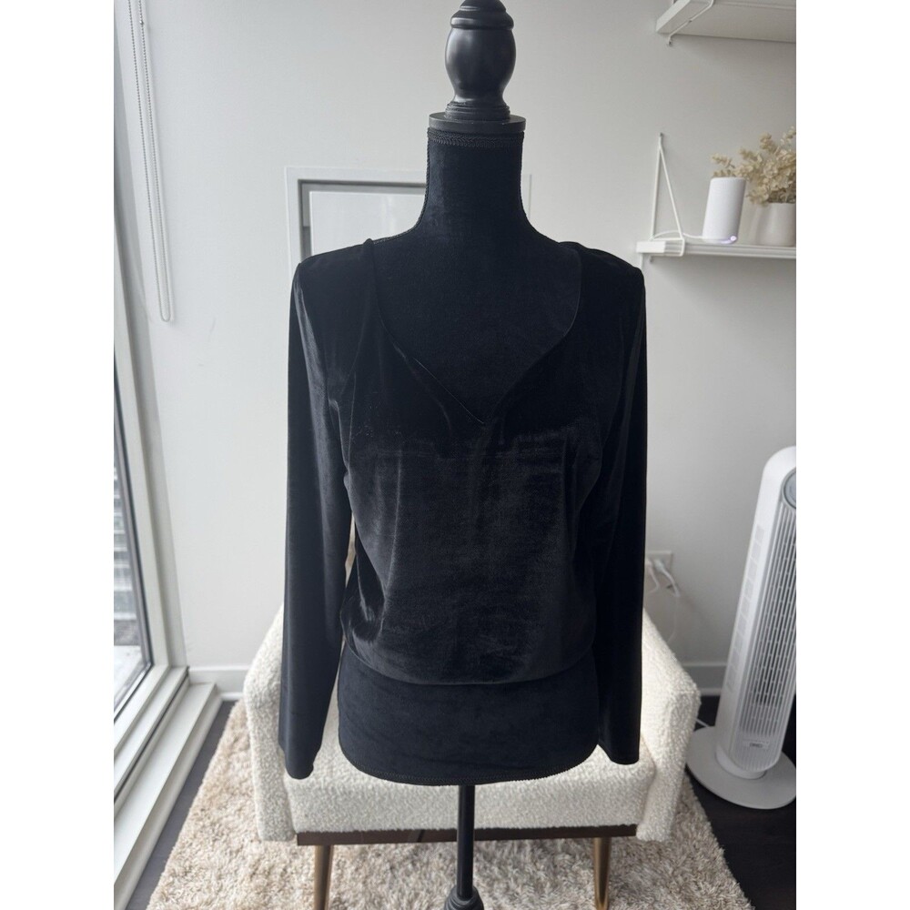 Express Black V-Neck Velvet Long Sleeve Crop Top Size Large NWT!
